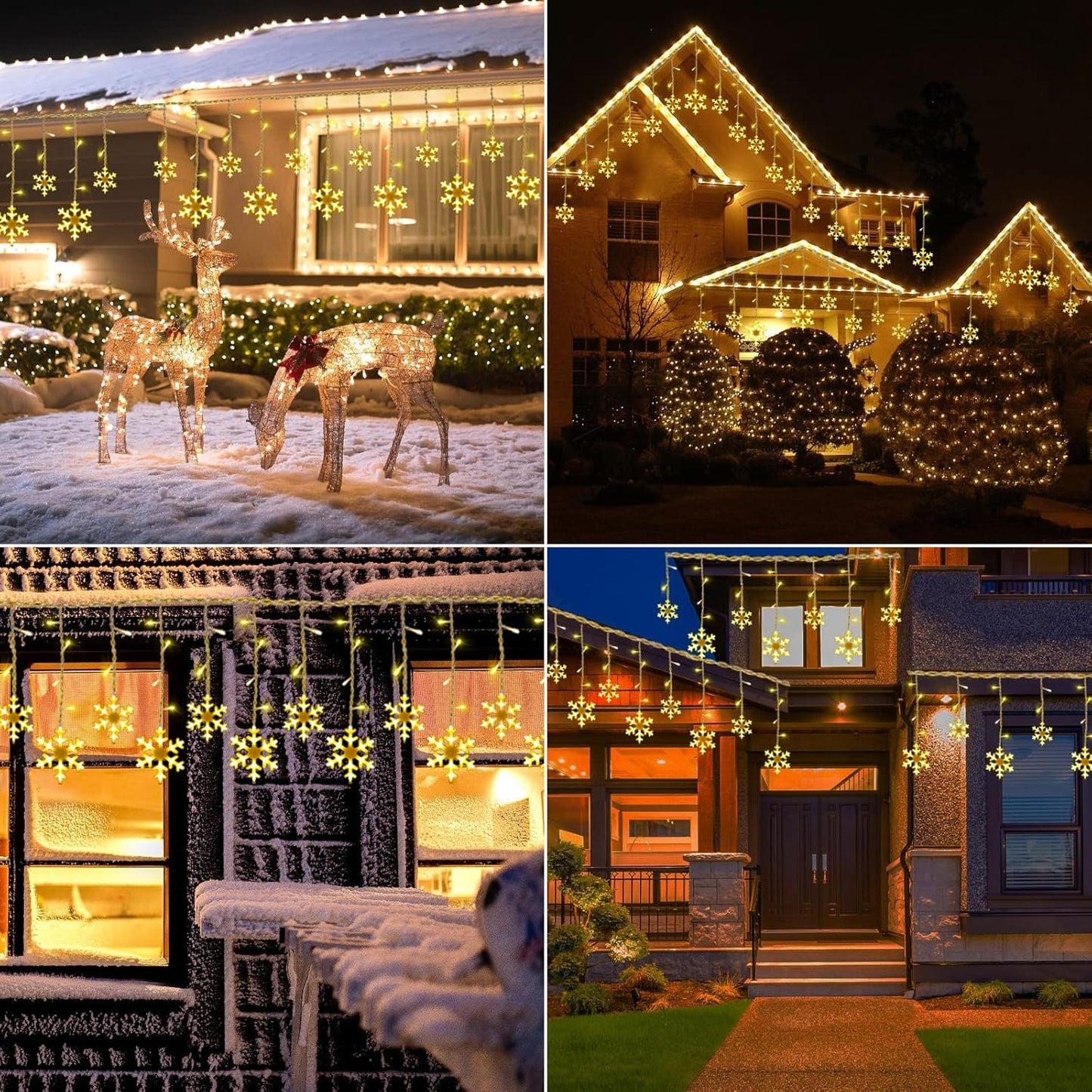 Toodour Christmas Snowflake Lights Outdoor, 17.22ft 264 LED Snowflake Icicle Lights with 22 Drops, Connectable, 8 Modes Waterproof Warm White Christmas Light for Curtain, Eaves, Window, Xmas Decor