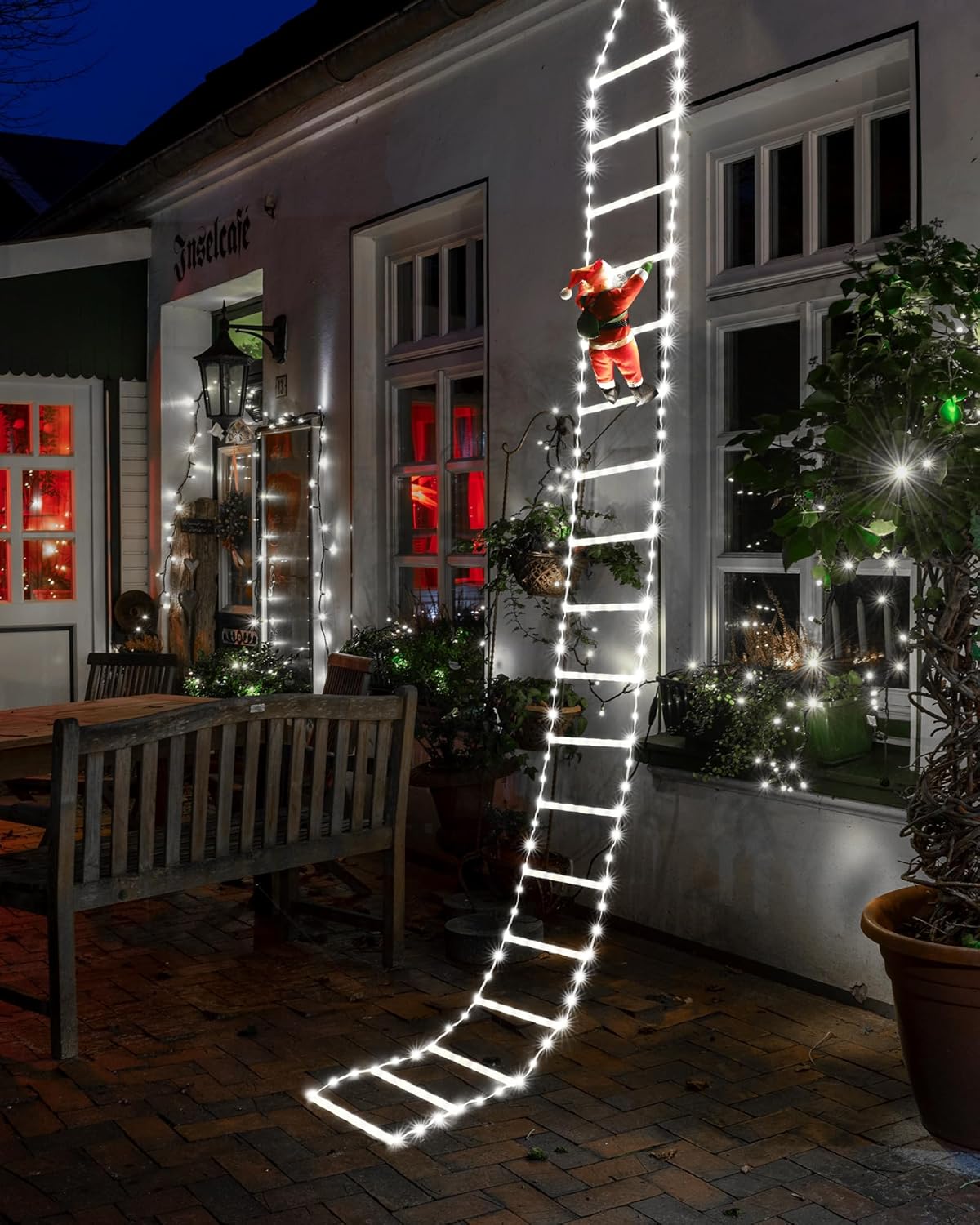 Toodour LED Christmas Lights - 10ft Christmas Decorative Ladder Lights with Santa Claus, Xmas Decorations Light for Indoor Outdoor, Window, Garden, Home, Wall, Xmas Tree Decor - Warm White