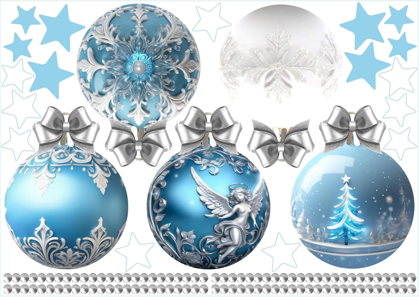 Christmas Bauble Snowflakes Window Decals Stickers for Glass, Large Xmas Designs Home Decorations Holiday Bling, DIY Mural Showcase for Office Business, Pastel Glossy Vinyl Decorations