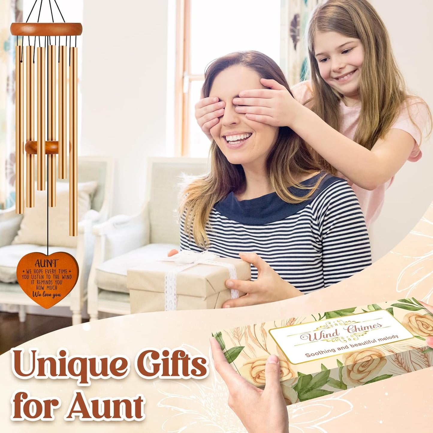 Aunt Gifts for Women, Birthday Gifts for Aunt from Niece Nephew, Unique Aunt Wind Chime Garden Decor, Mothers Day Christmas Thanksgiving