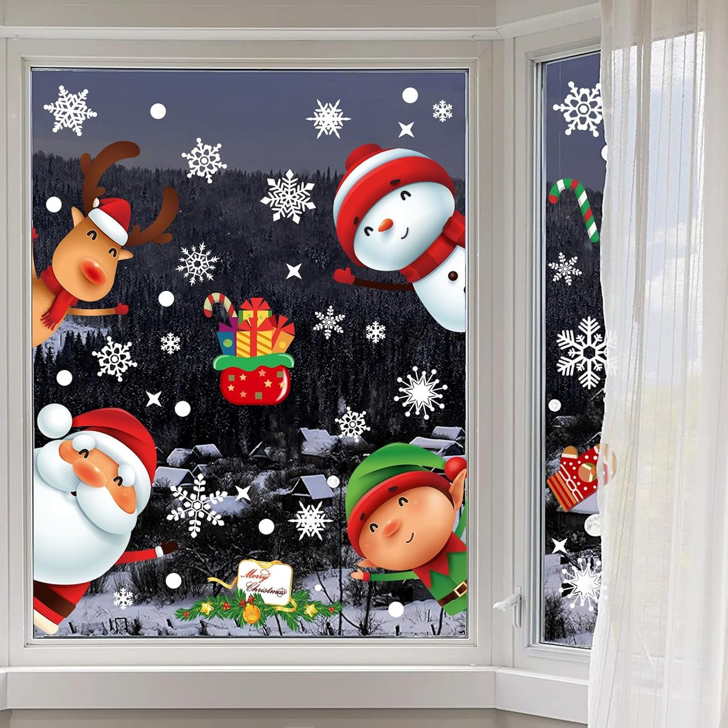 169 PCS Christmas Snowflake Window Cling Christmas Window Clings for Glass Windows Xmas Decorations