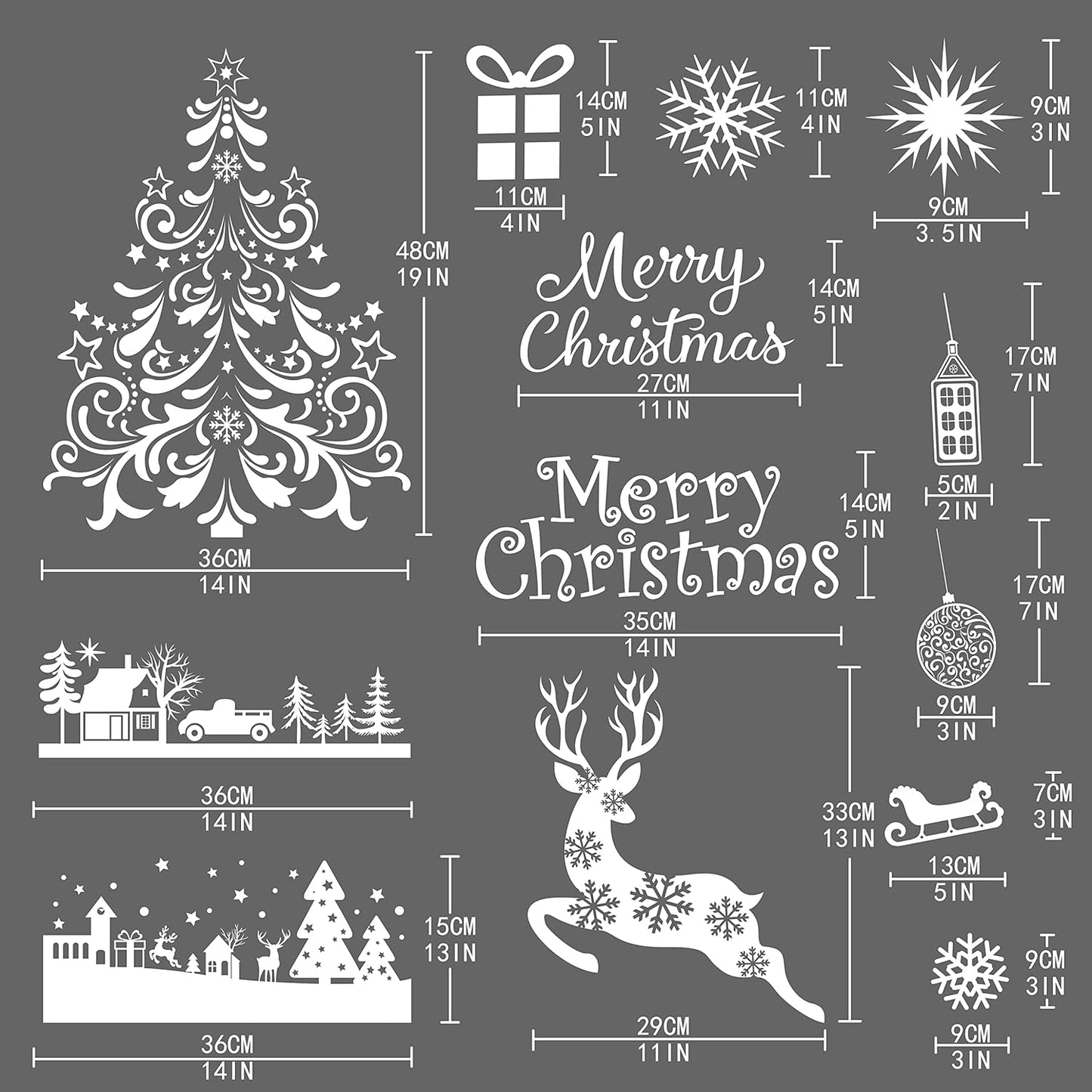 Large Christmas Window Clings, Xmas Window Stickers Holiday Santa Claus Reindeer Snowflakes Decal Decorations Double Sided for Glass Windows