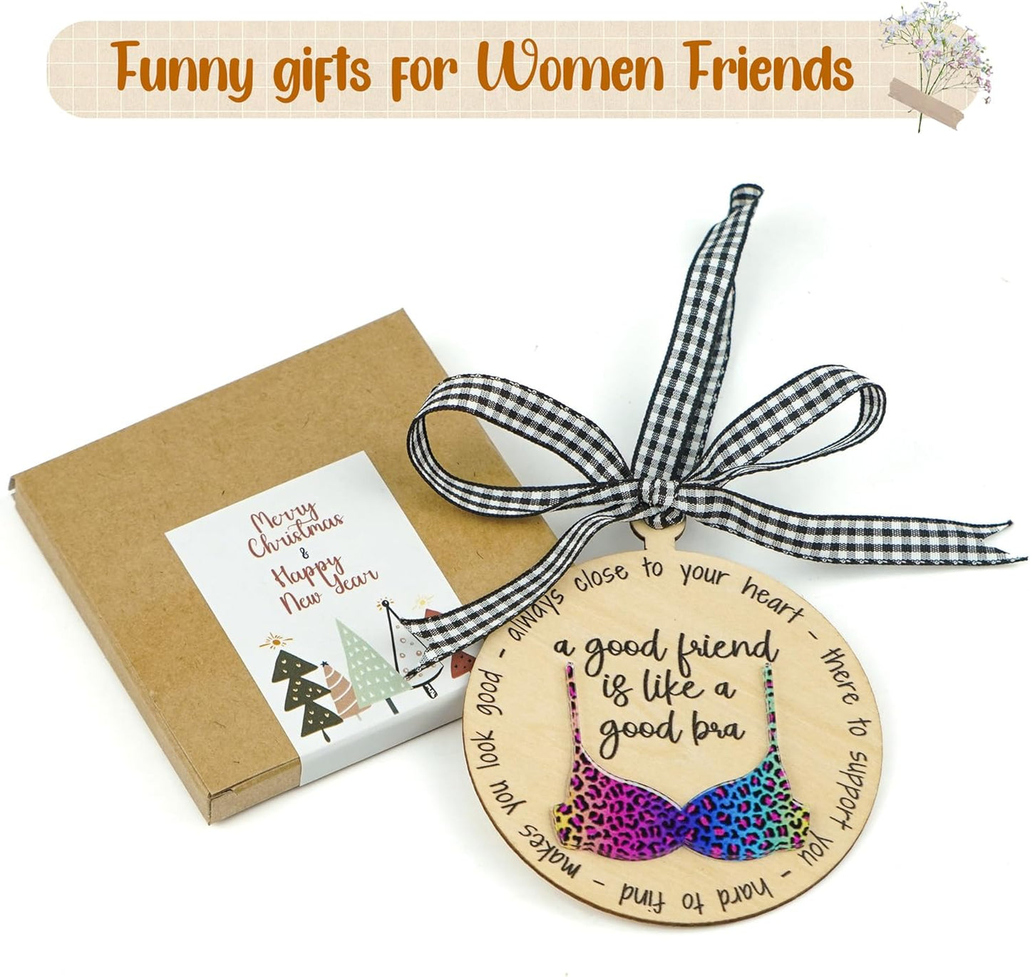 Funny Christmas Ornaments for Adults 2025, Wooden Fun Naughty Christmas Ornaments, Fun Adult Gift Exchange Ideas, Funny Friend Ornament for Women, A Good Friend is Like A Good Bra