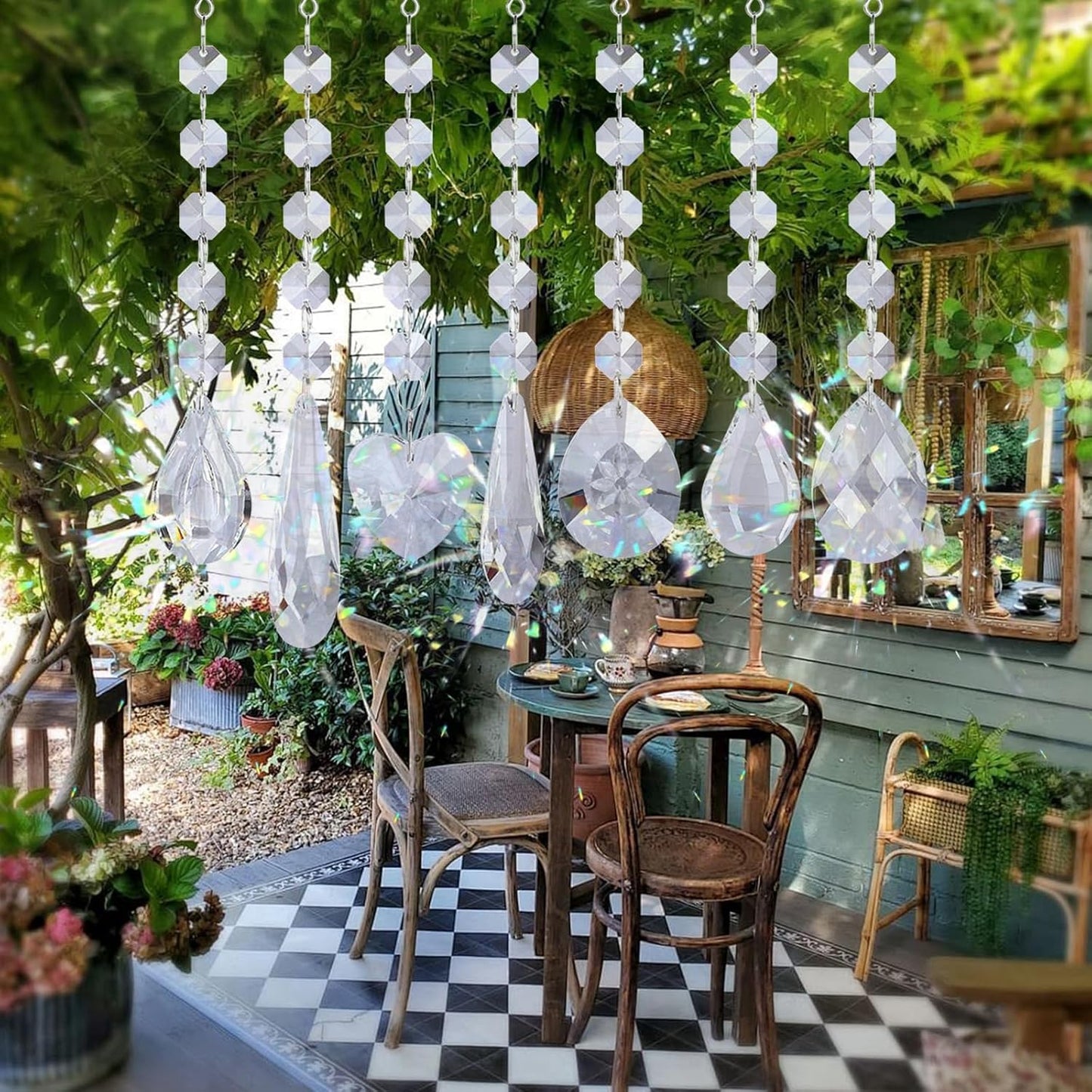 7PCS Sun Catchers Crystals, Rainbow Maker Pendants Hanging Crystals Sun Catchers for Windows, Clear Crystal Sun Catchers Garden Ornament Crystal Chandelier Prisms