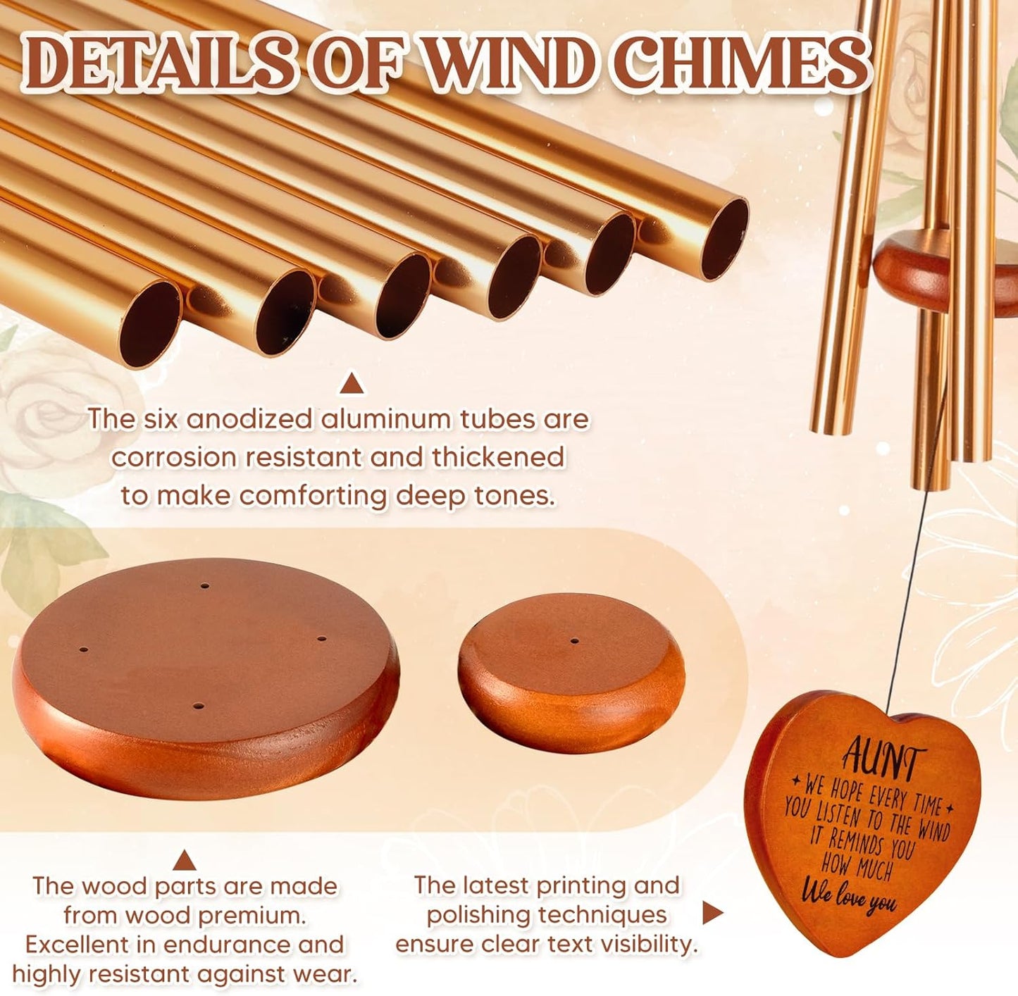 Aunt Gifts for Women, Birthday Gifts for Aunt from Niece Nephew, Unique Aunt Wind Chime Garden Decor, Mothers Day Christmas Thanksgiving