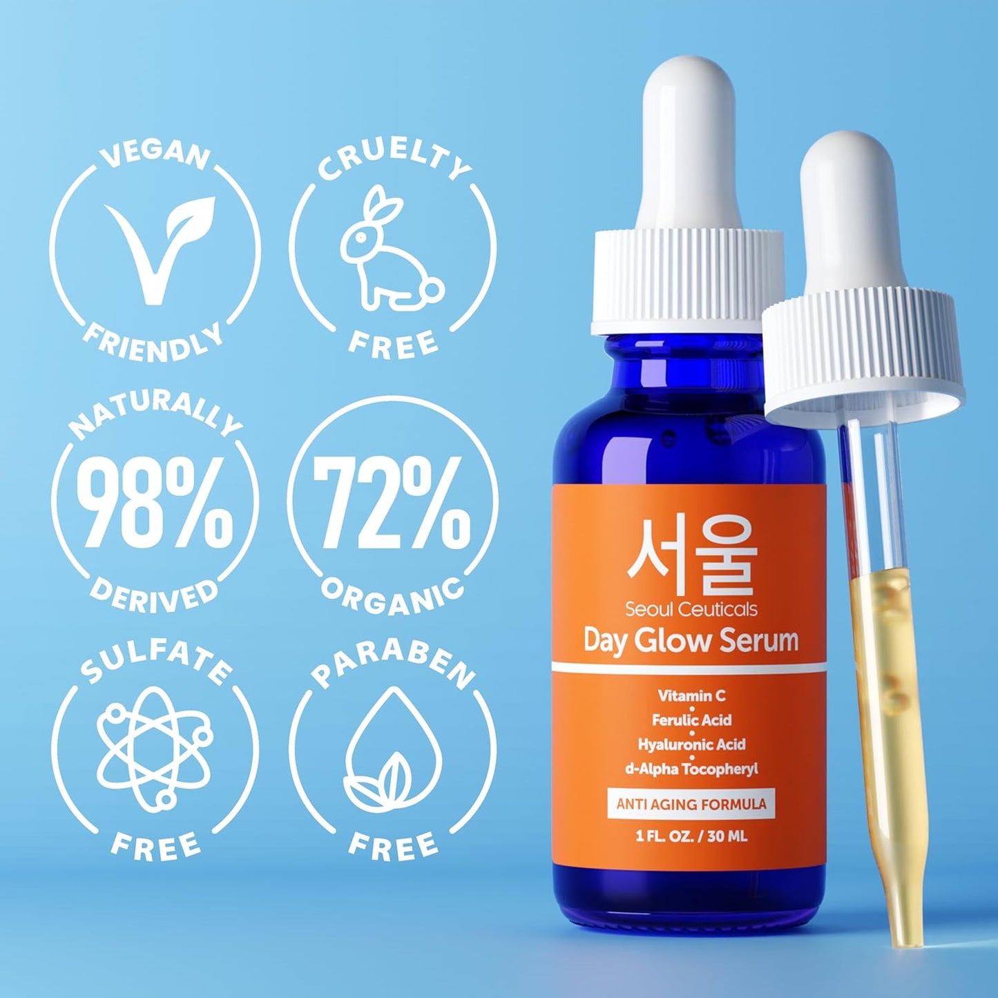SeoulCeuticals 20% Vitamin C & Hyaluronic Acid Serum - Anti-Aging & Wrinkle 1oz