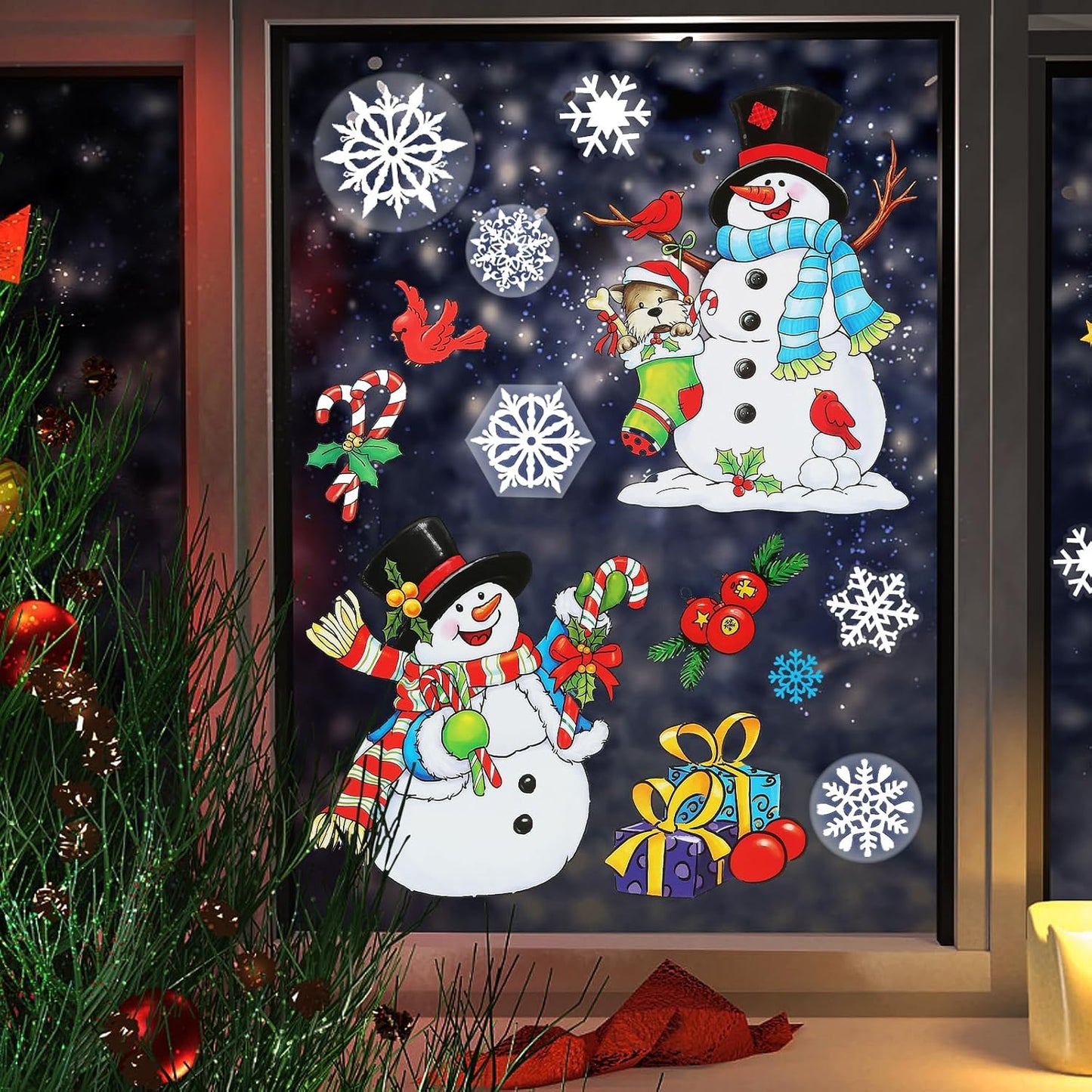 6 Sheets Christmas Window Clings Double-Sided Snowman & Snowflake Decorations for Glass Windows Reusable Snowman Christmas Window Stickers for Glass Peel & Stick Holiday Decals for Home Party Decor
