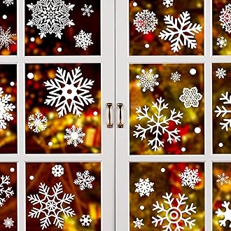 LUDILO 135Pcs Christmas Window Clings Snowflakes Window Decals Static Window Stickers for Christmas Decorations Windows Décor Ornaments Xmas Party Supplies Thanksgiving Party Décor