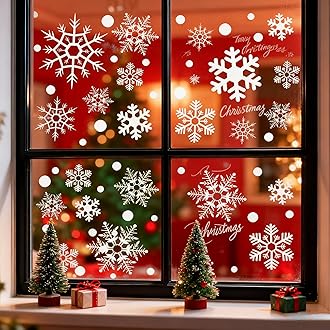 LUDILO 135Pcs Christmas Window Clings Snowflakes Window Decals Static Window Stickers for Christmas Decorations Windows Décor Ornaments Xmas Party Supplies Thanksgiving Party Décor
