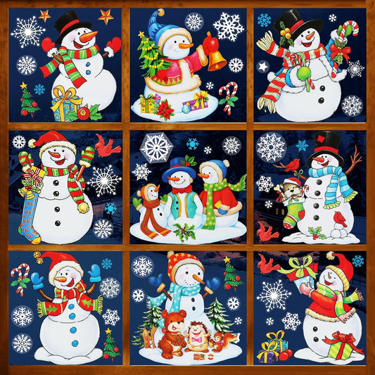 6 Sheets Christmas Window Clings Double-Sided Snowman & Snowflake Decorations for Glass Windows Reusable Snowman Christmas Window Stickers for Glass Peel & Stick Holiday Decals for Home Party Decor