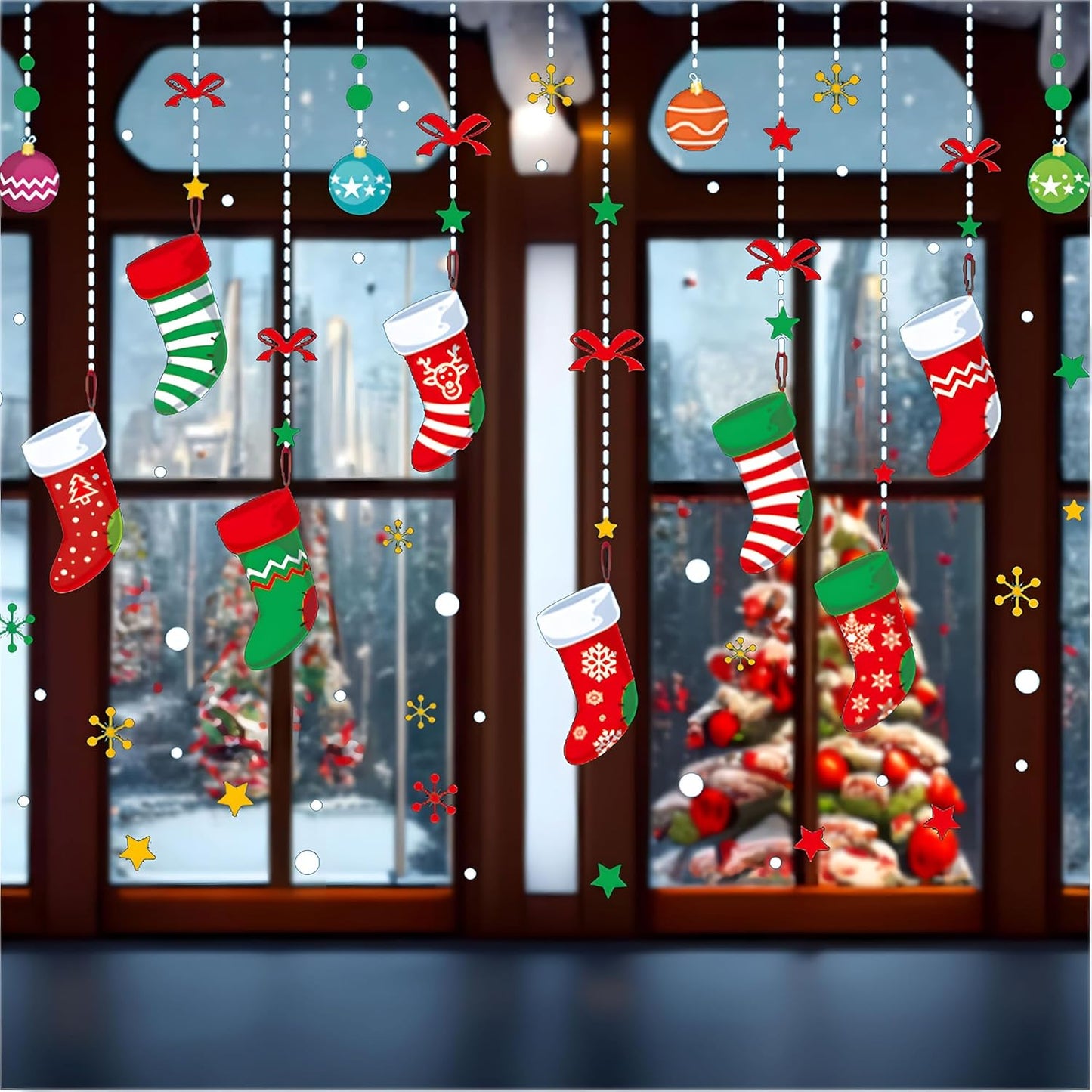 ONDY Merry Christmas Garter Window Glass Decoration Stickers 2026 New Holiday Removable Dress Up DIY Static Window Clings Decals for Living Room Bedroom Shop Windows