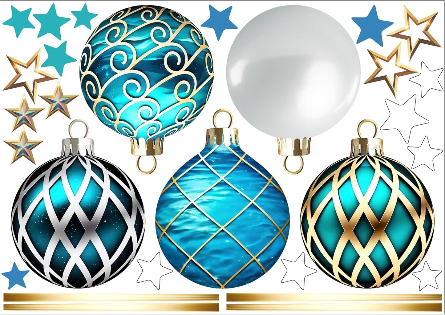 Christmas Bauble Snowflakes Window Decals Stickers for Glass, Large Xmas Designs Home Decorations Holiday Bling, DIY Mural Showcase for Office Business, Pastel Glossy Vinyl Decorations