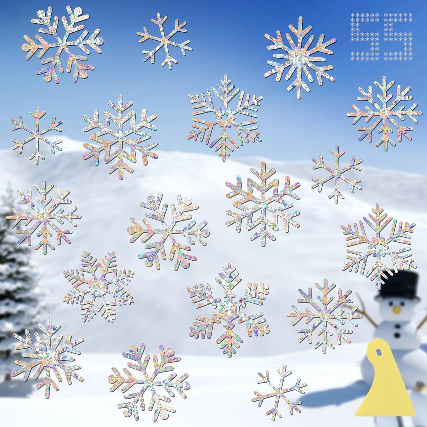 Snowflake Stickers, DELLAN 55 Christmas Window Clings Winter Decoration for Glass Windows, Decals for Bird Strike