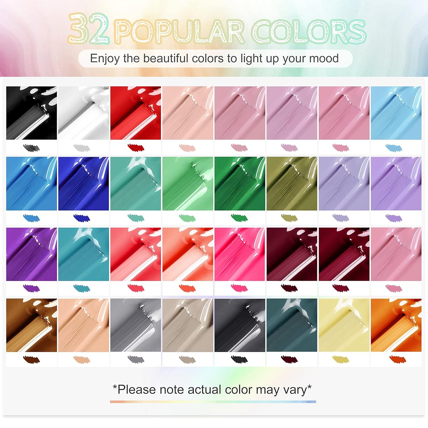 JODSONE 36 PCS Gel Nail Polish Set - 32 Colors, Base Coat, Top Coat, Gifts for Women