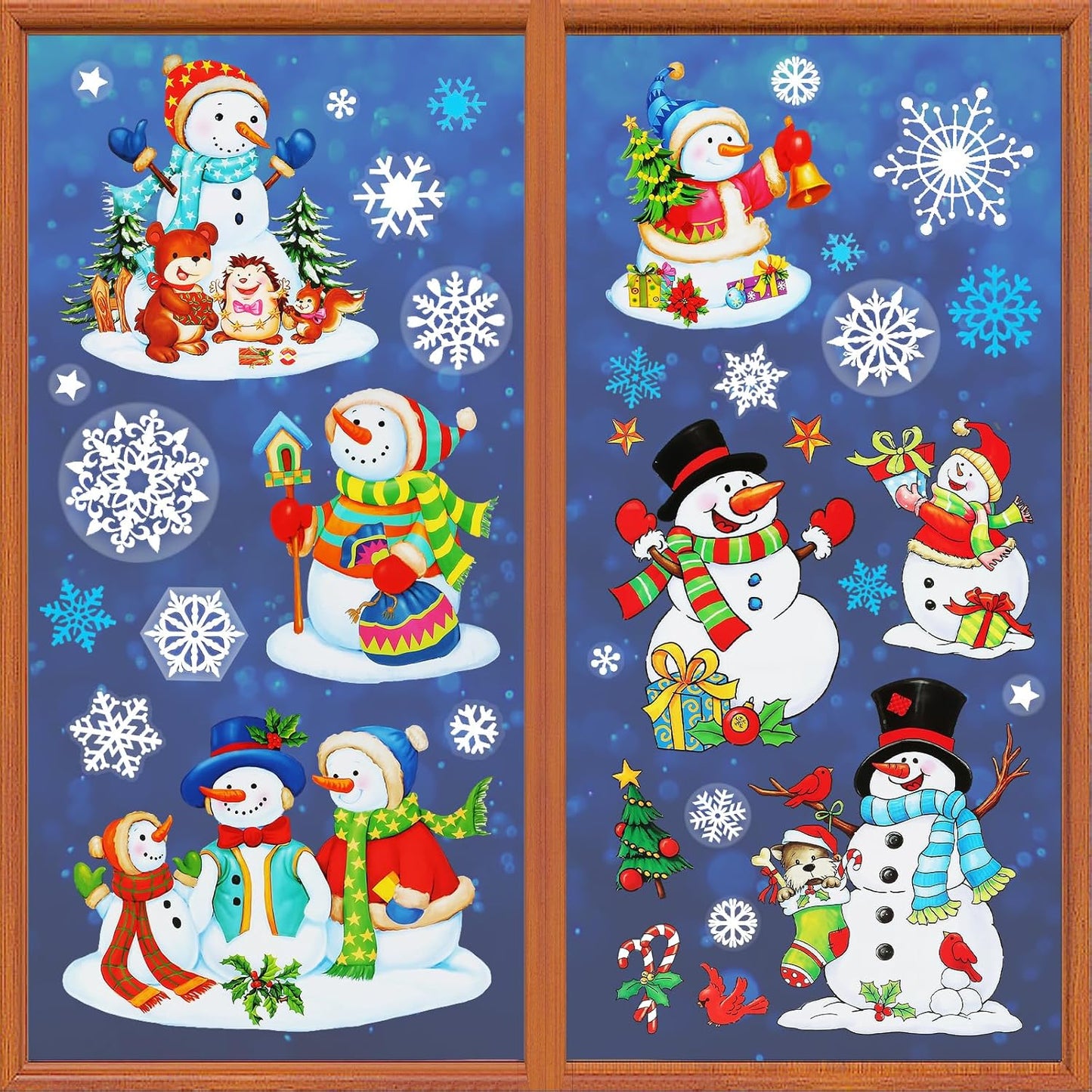 6 Sheets Christmas Window Clings Double-Sided Snowman & Snowflake Decorations for Glass Windows Reusable Snowman Christmas Window Stickers for Glass Peel & Stick Holiday Decals for Home Party Decor