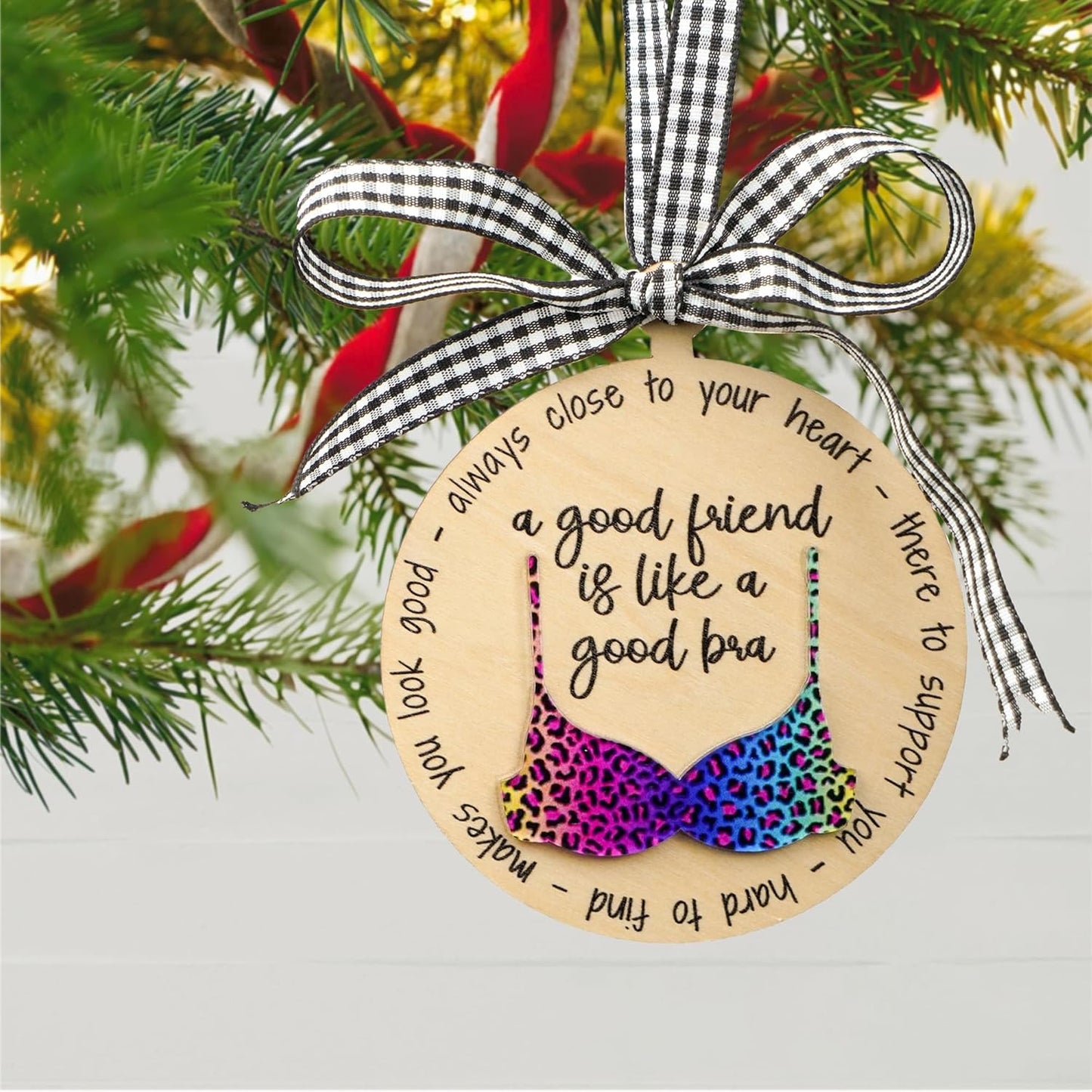 Funny Christmas Ornaments for Adults 2025, Wooden Fun Naughty Christmas Ornaments, Fun Adult Gift Exchange Ideas, Funny Friend Ornament for Women, A Good Friend is Like A Good Bra