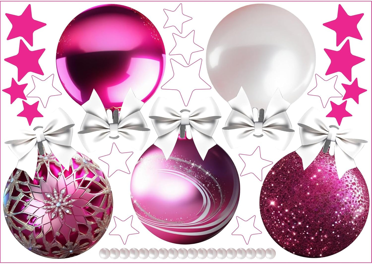 Christmas Bauble Snowflakes Window Decals Stickers for Glass, Large Xmas Designs Home Decorations Holiday Bling, DIY Mural Showcase for Office Business, Pastel Glossy Vinyl Decorations