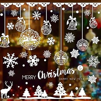 LUDILO 135Pcs Christmas Window Clings Snowflakes Window Decals Static Window Stickers for Christmas Decorations Windows Décor Ornaments Xmas Party Supplies Thanksgiving Party Décor