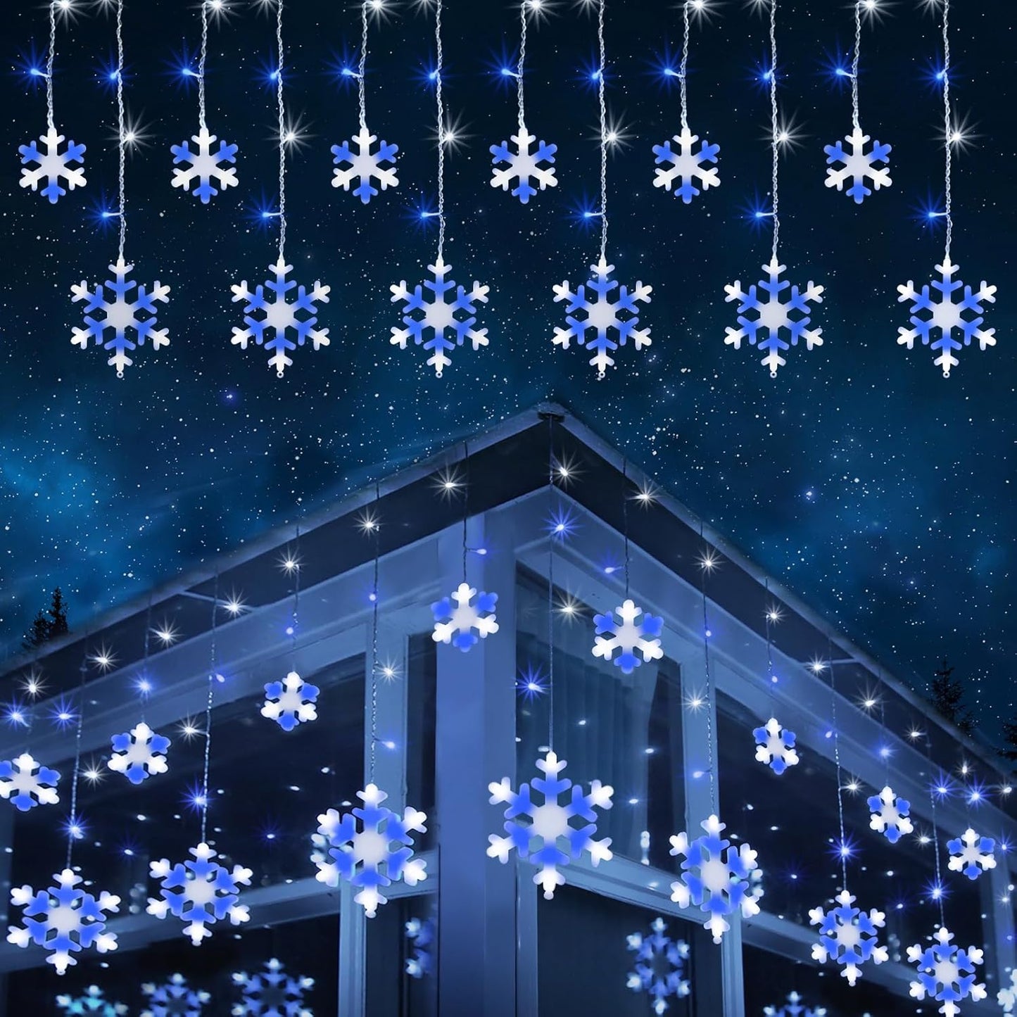 Toodour Christmas Snowflake Lights Outdoor, 17.22ft 264 LED Snowflake Icicle Lights with 22 Drops, Connectable, 8 Modes Waterproof Warm White Christmas Light for Curtain, Eaves, Window, Xmas Decor