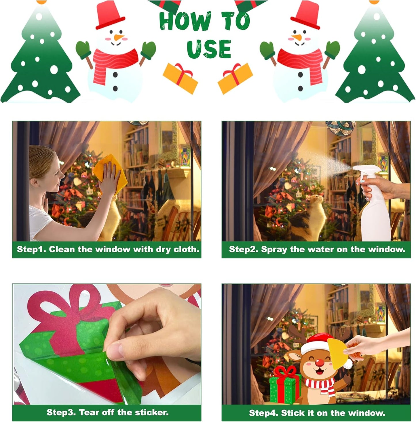 T&W SAME FILM 71 PCS Christmas Window Clings Stickers for Glass, Window, Car Decor, Xmas Decals Decorations Holiday Snowflake Santa Claus Reindeer Decals for Party, Reusable