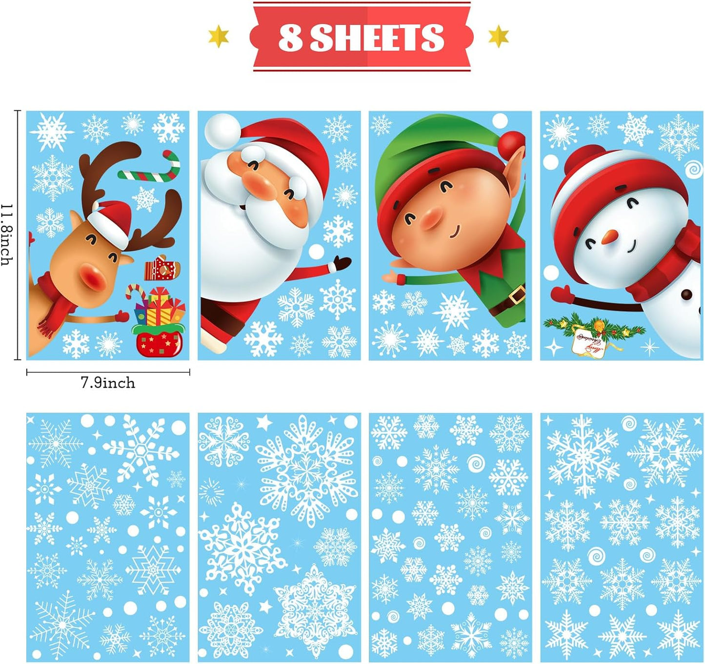 169 PCS Christmas Snowflake Window Cling Christmas Window Clings for Glass Windows Xmas Decorations