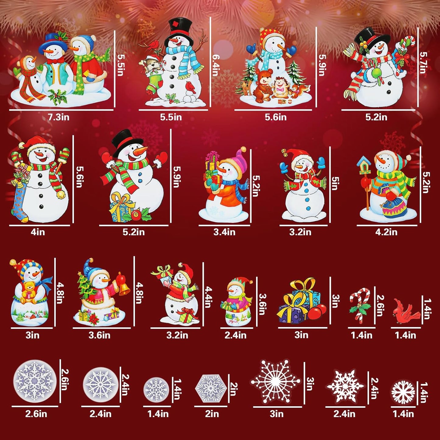 6 Sheets Christmas Window Clings Double-Sided Snowman & Snowflake Decorations for Glass Windows Reusable Snowman Christmas Window Stickers for Glass Peel & Stick Holiday Decals for Home Party Decor