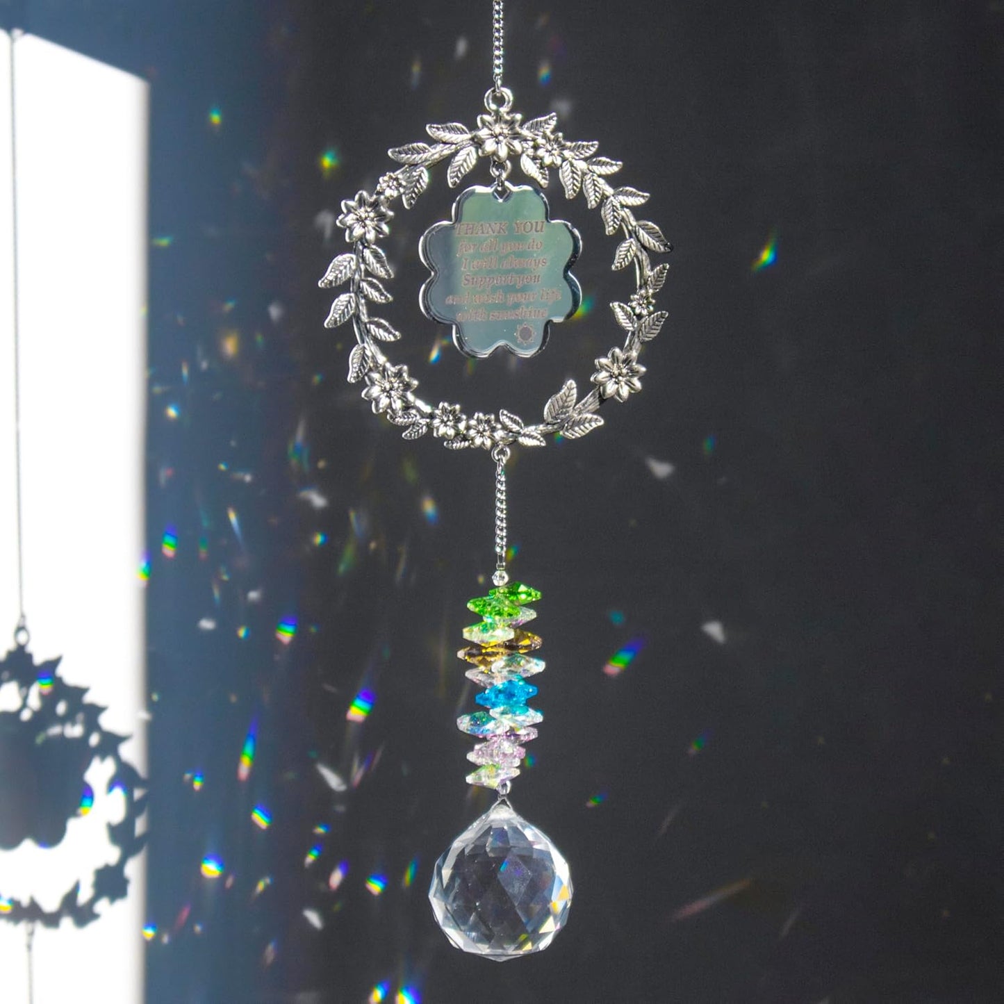 Thank You Gifts for Women Men, Sun Catcher Gift with Engraved Grateful Message, Hanging Crystal Suncatcher Ornament for Window Rainbow Maker, for Sister Friend Family Teacher