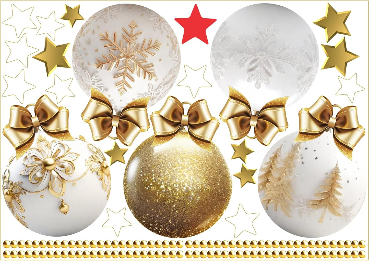 Christmas Bauble Snowflakes Window Decals Stickers for Glass, Large Xmas Designs Home Decorations Holiday Bling, DIY Mural Showcase for Office Business, Pastel Glossy Vinyl Decorations