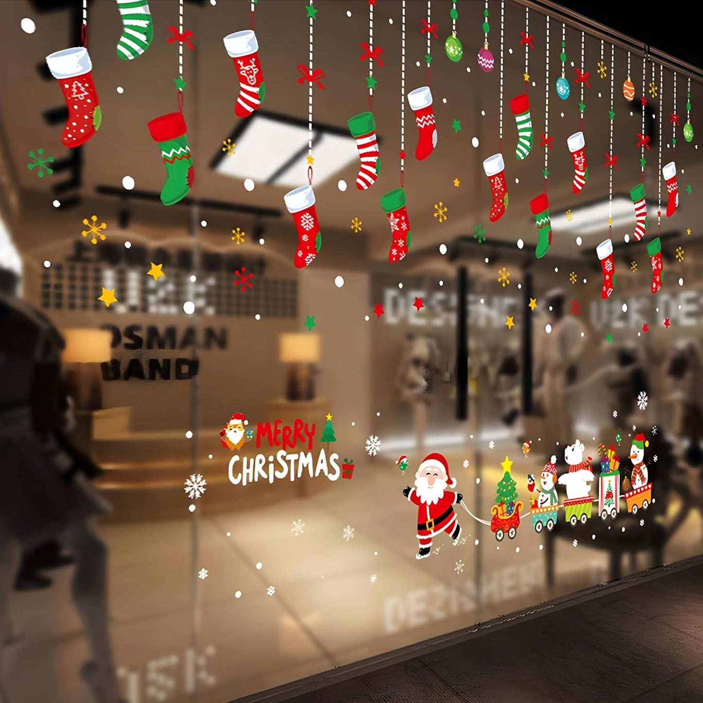 ONDY Merry Christmas Garter Window Glass Decoration Stickers 2026 New Holiday Removable Dress Up DIY Static Window Clings Decals for Living Room Bedroom Shop Windows