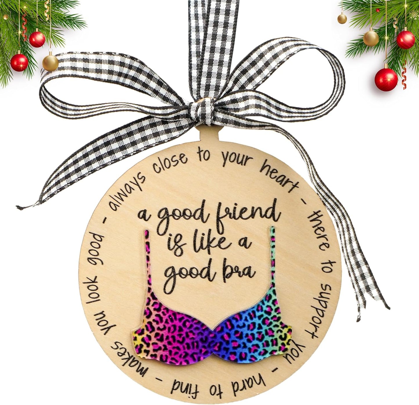 Funny Christmas Ornaments for Adults 2025, Wooden Fun Naughty Christmas Ornaments, Fun Adult Gift Exchange Ideas, Funny Friend Ornament for Women, A Good Friend is Like A Good Bra