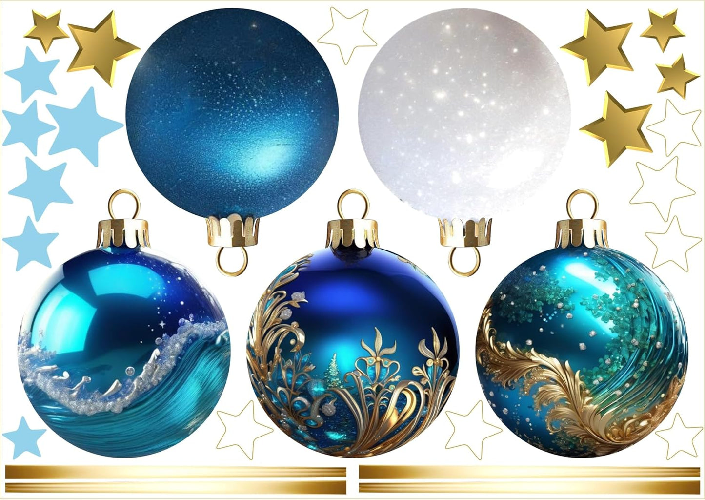 Christmas Bauble Snowflakes Window Decals Stickers for Glass, Large Xmas Designs Home Decorations Holiday Bling, DIY Mural Showcase for Office Business, Pastel Glossy Vinyl Decorations