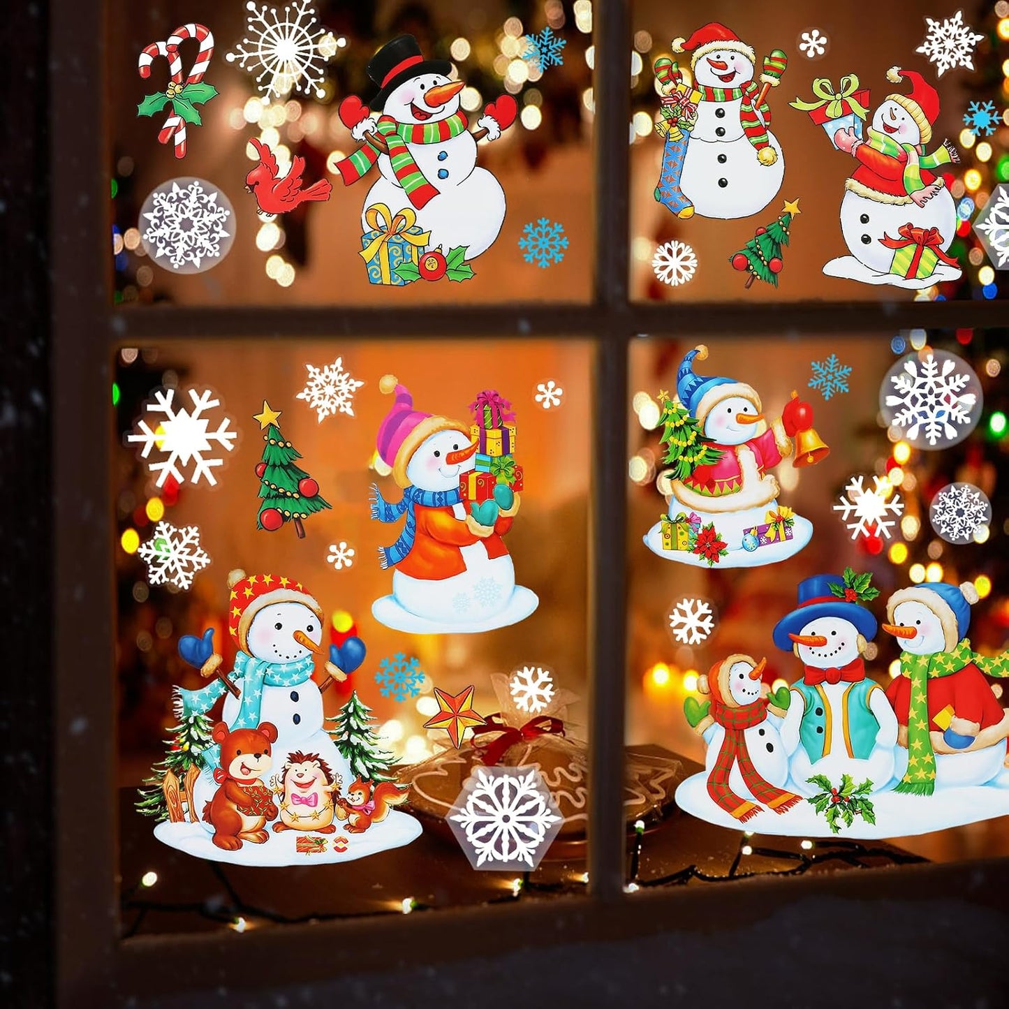 6 Sheets Christmas Window Clings Double-Sided Snowman & Snowflake Decorations for Glass Windows Reusable Snowman Christmas Window Stickers for Glass Peel & Stick Holiday Decals for Home Party Decor