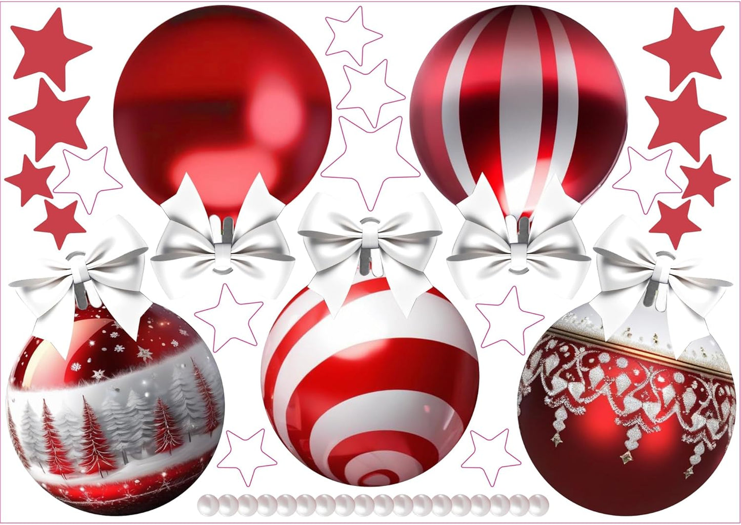 Christmas Bauble Snowflakes Window Decals Stickers for Glass, Large Xmas Designs Home Decorations Holiday Bling, DIY Mural Showcase for Office Business, Pastel Glossy Vinyl Decorations