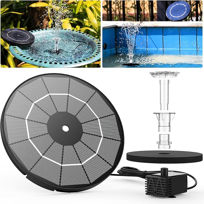 AISITIN 3.5W Solar Fountain Pump for Water Feature Outdoor DIY Solar Bird Bath Fountain with Multiple Nozzles, Solar Powered Water Fountain for Garden, Ponds, Fish Tank and Aquarium