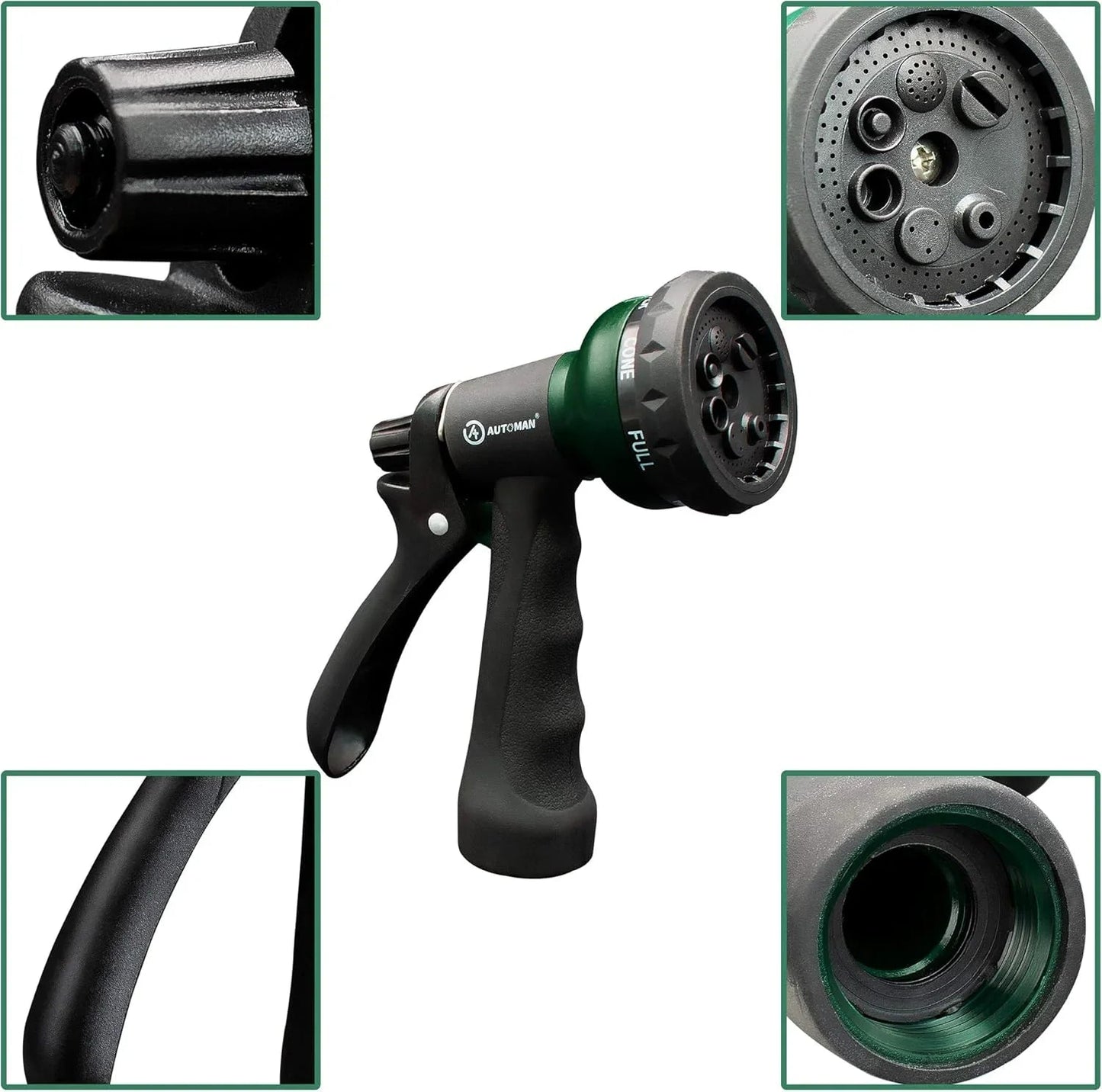 ABS Garden Hose Nozzle with 7 Spray Patterns, Slip-Resistant for All Uses