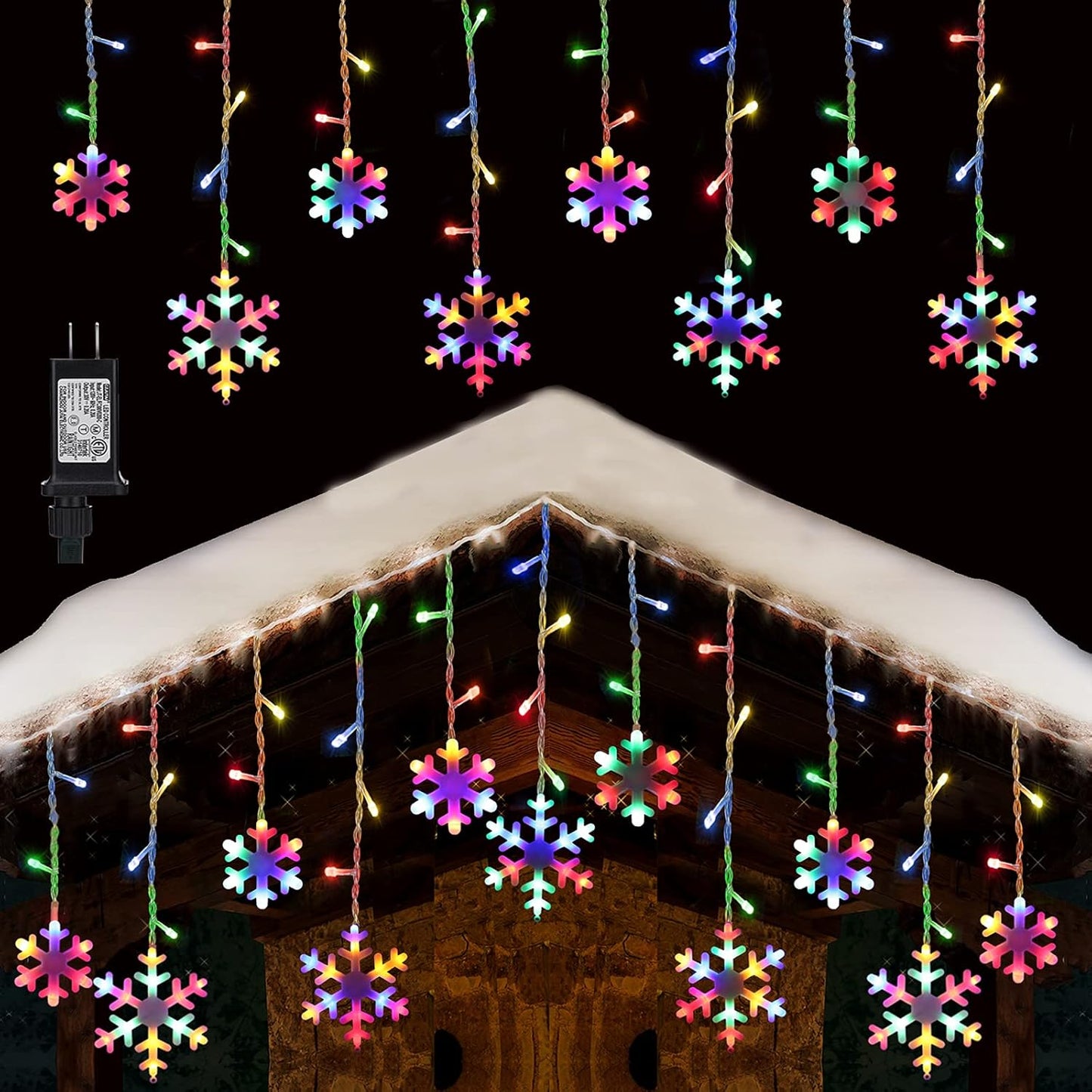 Toodour Christmas Snowflake Lights Outdoor, 17.22ft 264 LED Snowflake Icicle Lights with 22 Drops, Connectable, 8 Modes Waterproof Warm White Christmas Light for Curtain, Eaves, Window, Xmas Decor