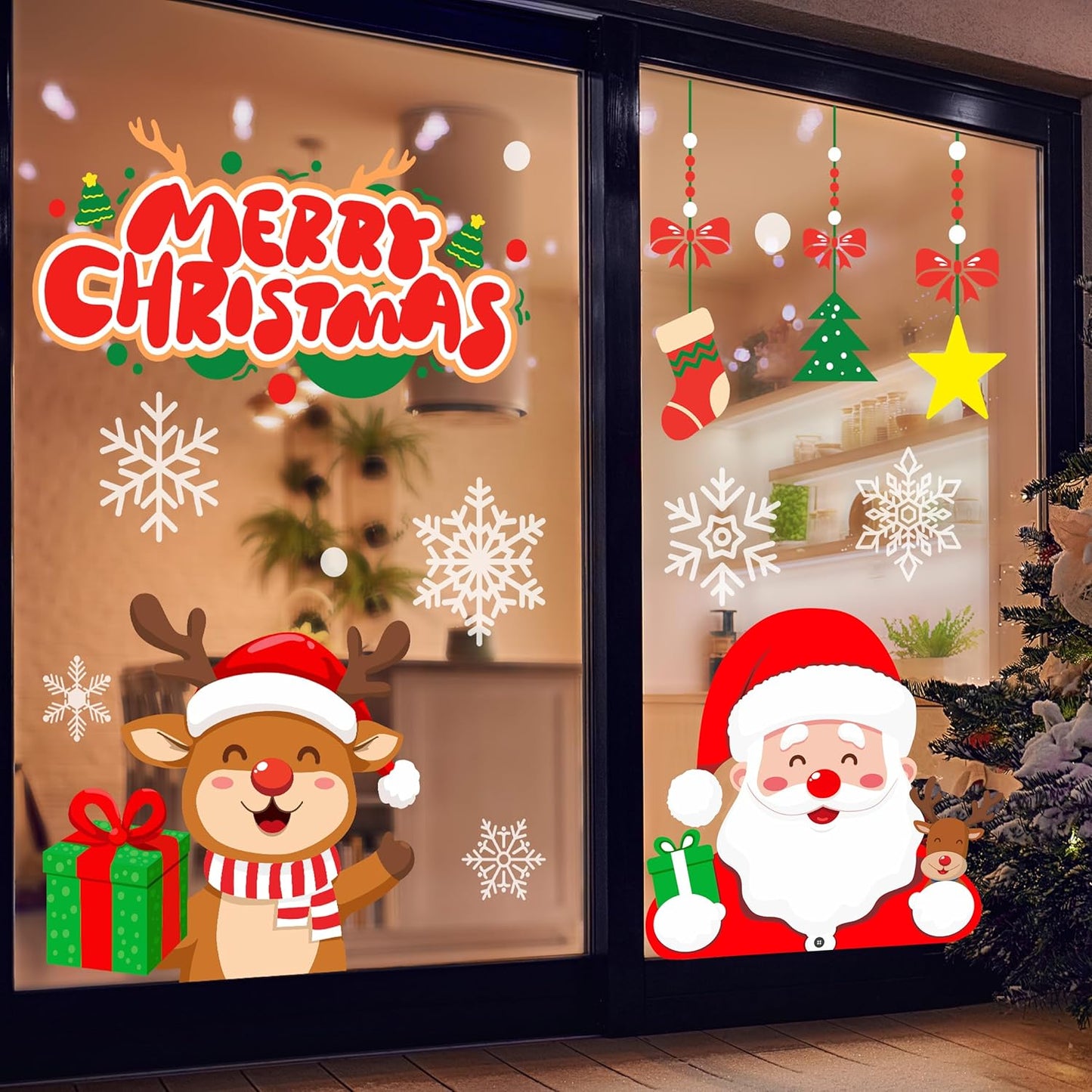 T&W SAME FILM 71 PCS Christmas Window Clings Stickers for Glass, Window, Car Decor, Xmas Decals Decorations Holiday Snowflake Santa Claus Reindeer Decals for Party, Reusable