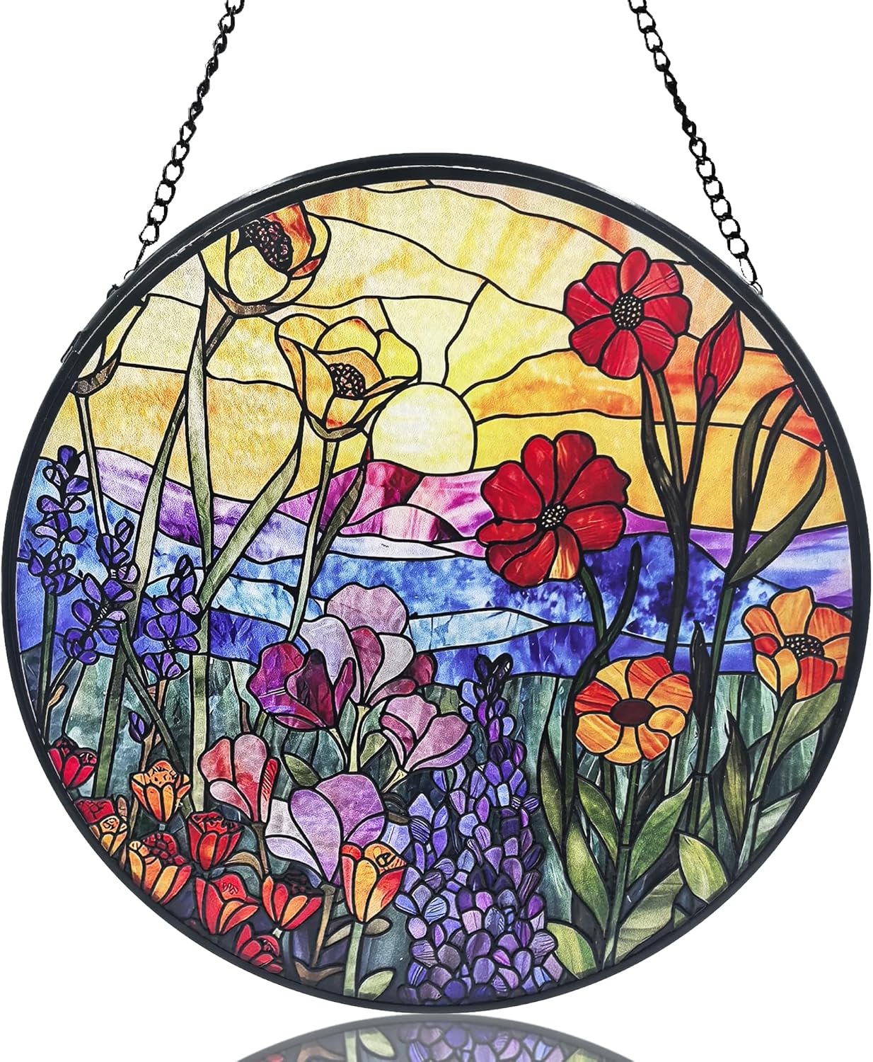 River and Dragonfly Pattern Suncatcher Stained Glass,Hanging Stained Glass for Windows,20cm/7.87inch Hand-Painted Sun Catcher, 9.8 inch