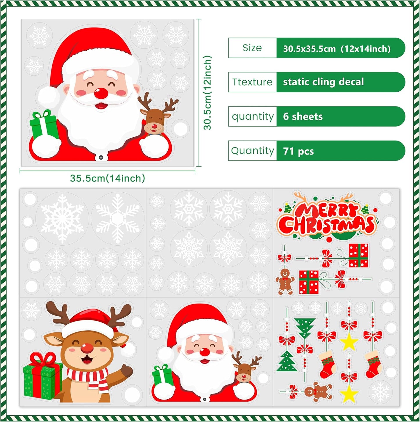 T&W SAME FILM 71 PCS Christmas Window Clings Stickers for Glass, Window, Car Decor, Xmas Decals Decorations Holiday Snowflake Santa Claus Reindeer Decals for Party, Reusable