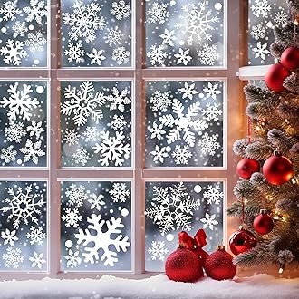 LUDILO 135Pcs Christmas Window Clings Snowflakes Window Decals Static Window Stickers for Christmas Decorations Windows Décor Ornaments Xmas Party Supplies Thanksgiving Party Décor