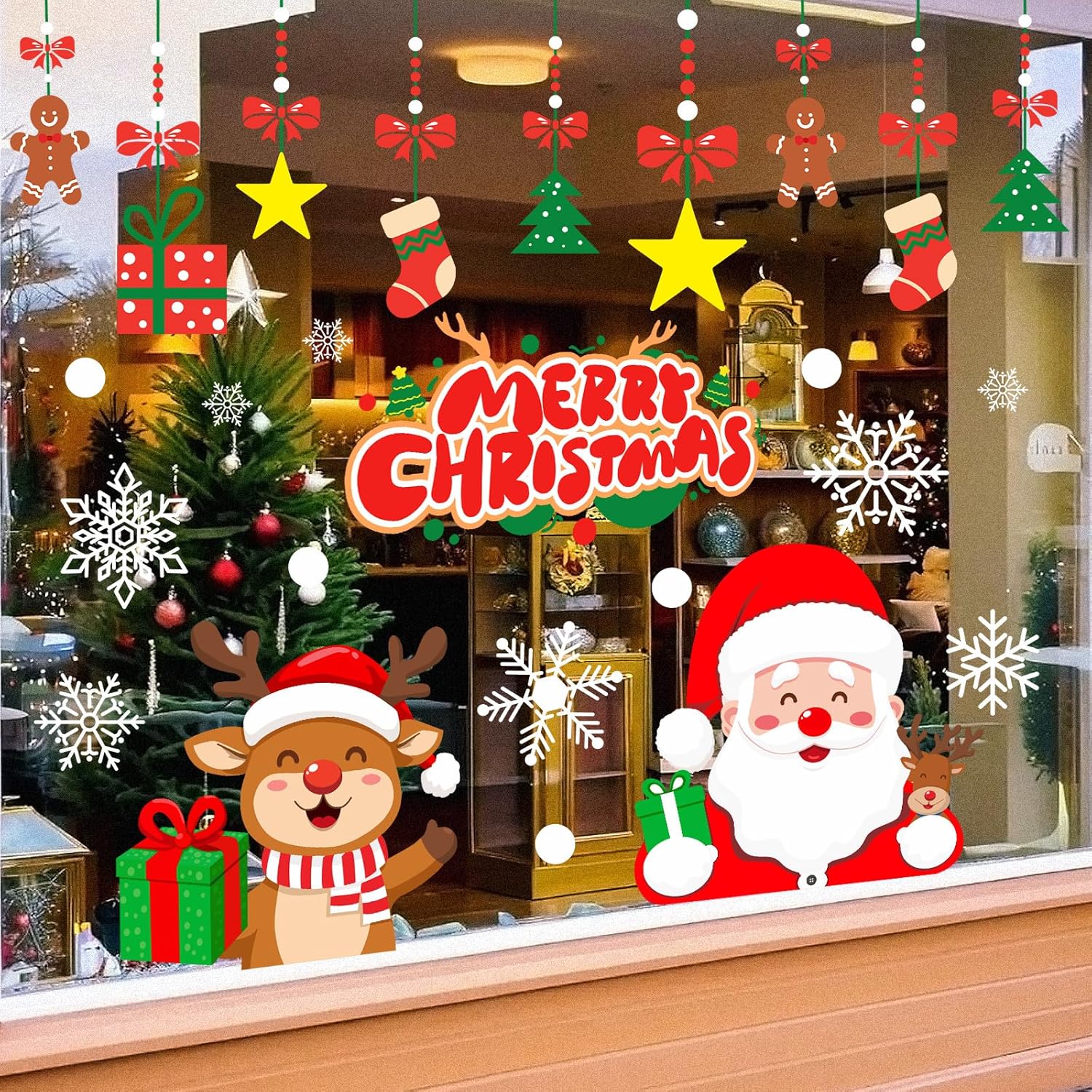 T&W SAME FILM 71 PCS Christmas Window Clings Stickers for Glass, Window, Car Decor, Xmas Decals Decorations Holiday Snowflake Santa Claus Reindeer Decals for Party, Reusable