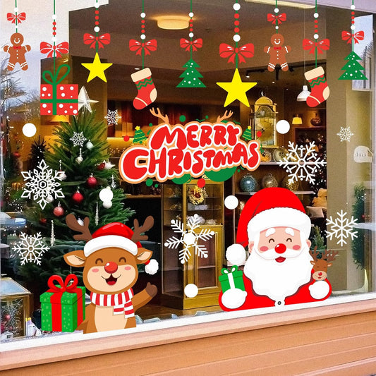 T&W SAME FILM 71 PCS Christmas Window Clings Stickers for Glass, Window, Car Decor, Xmas Decals Decorations Holiday Snowflake Santa Claus Reindeer Decals for Party, Reusable