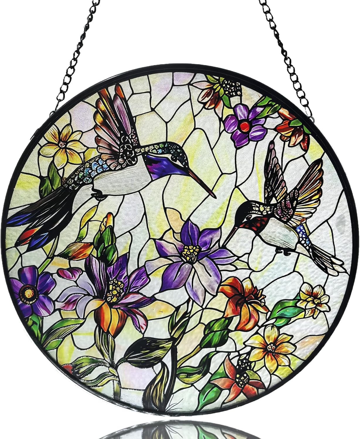 River and Dragonfly Pattern Suncatcher Stained Glass,Hanging Stained Glass for Windows,20cm/7.87inch Hand-Painted Sun Catcher, 9.8 inch