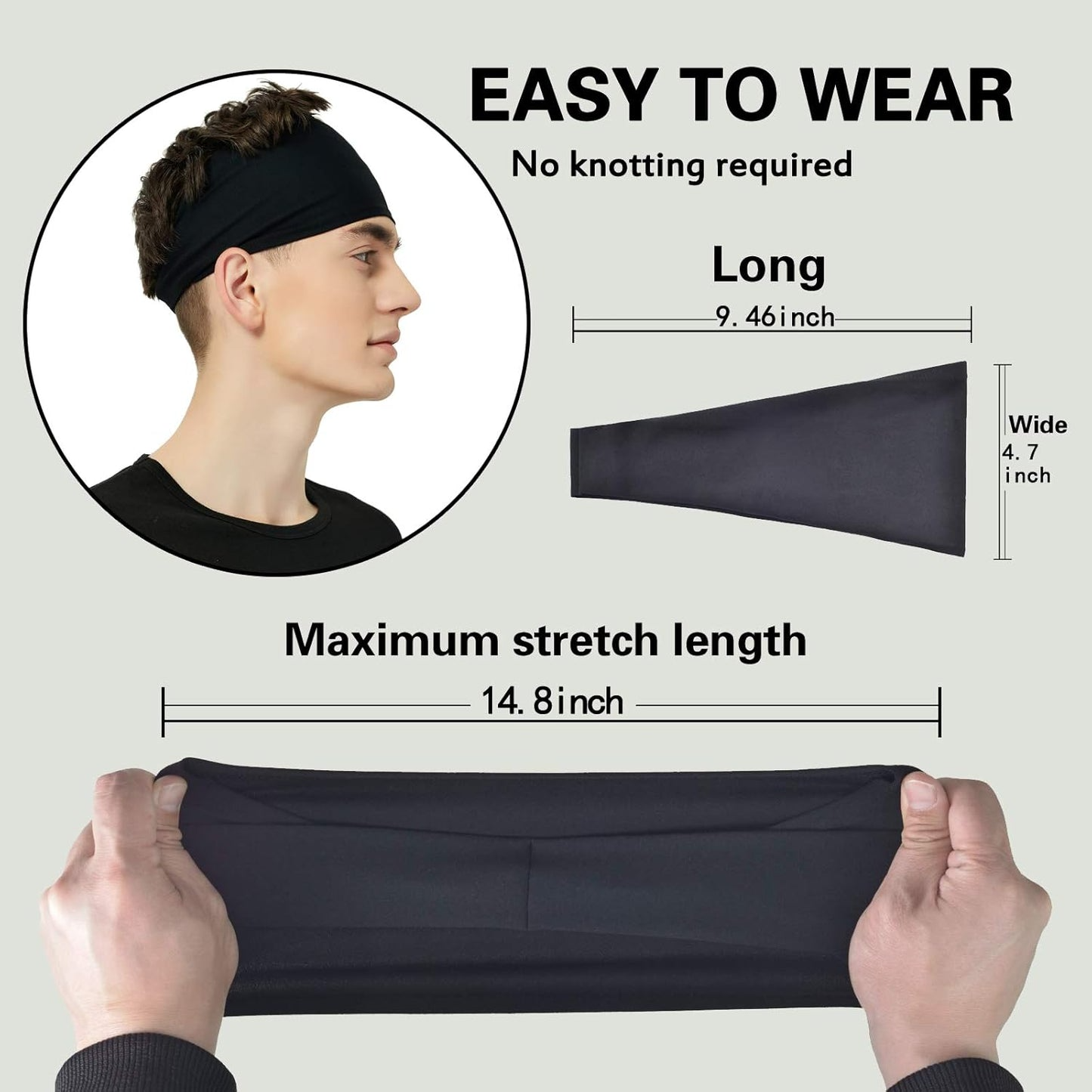 Sports Headbands for Men (5 Pack), Moisture Wicking Workout Headband, Sweatband Headbands for Running, Cycling, Football, Yoga, Hairband for Women and Men