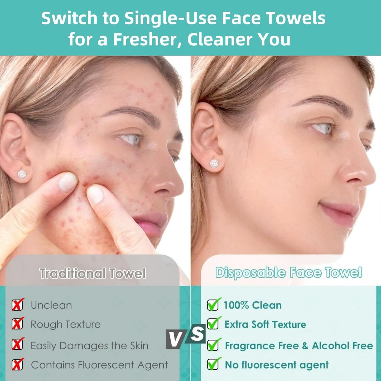 Ultra Thick Disposable Face Towels, Lint-Free Wipes for Makeup Removal, 50 Count